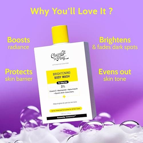 Chemist at Play Brightening Body Wash|Glowing Skin Vitamin C Bodywash | Helps to Reduce Fades Dark Spots, Evens out Skin Tone | Alpha Arbutin| 30X Vitamin C with Camu Camu |For Women & Men | 8 Fl oz thumbnail 2