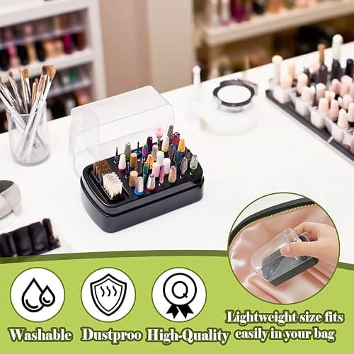 FANTEXY 2-in-1 Nail Drill Bit Holder And Cleaner Brush Case | ﻿30 Holes Dustproof Organizer with Nylon/Copper Brushes,Manicure Tools Storage Box(Nail Drill Bits are Not Include) thumbnail 6