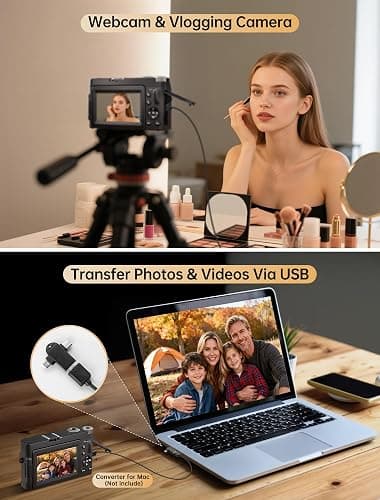 4k Digital Camera for Photography, 64MP Autofocus WiFi Vlogging Camera for YouTube with 3'' 180° Flip Screen,Travel Camera with SD Card, Point and Shoot Digital Camera 16X Zoom, UV Filter,2 Batteries thumbnail 6