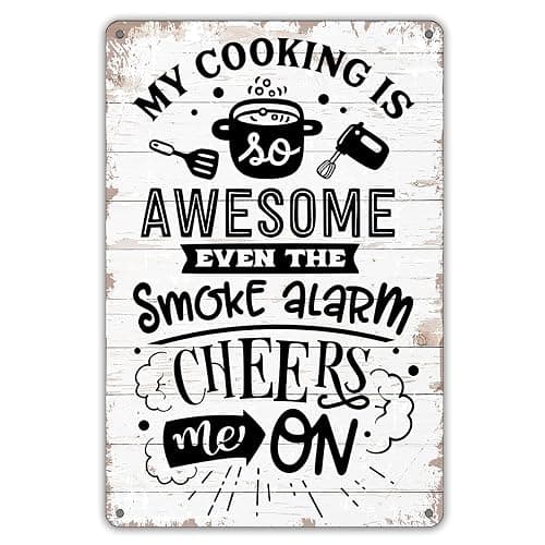 QIONGQI Funny Kitchen Quote My Cooking is Awesome Metal Tin Sign Wall Decor Retro Kitchen Signs with Sayings for Home Kitchen Decor Gifts - Image 1