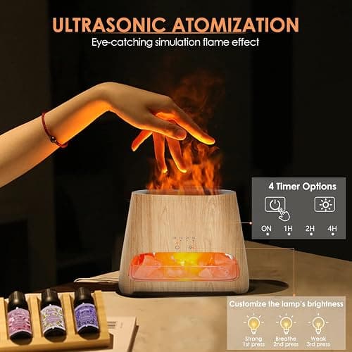 SALKING 2-in-1 Ultrasonic Essential Oil Diffuser & Himalayan Salt Lamp, Aromatherapy Diffuser Cool Mist Humidifier with Auto Off Function, 100% Pure Himalayan Pink Salt Rock, 150ml (Wooden Grain) thumbnail 4