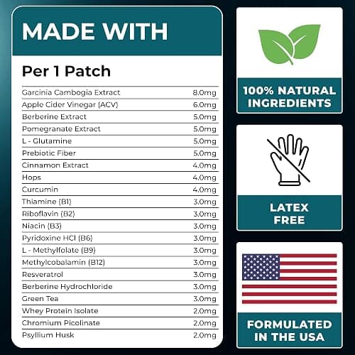 Ledisa Berberine Patches | Berberine Patch with L-Glutamine, Garcinia Cambogia, Resveratrol for Women & Men | 30 Days Supply thumbnail 5