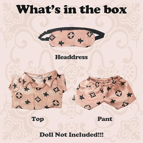Clothes Compatible with LABUBU Doll - 3PCS Classic Set, 17cm Doll Clothes Designer Outfit for Cozy Night Theme, Stylish Luxury Pajama Accessories for Labubu, No Doll (Rosy Sleepwear Set) thumbnail 4