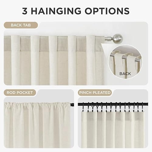 Joydeco Linen Curtains 96 inch Length 2 Panel Set, Light Filtering Curtain for Living Room Bedroom, 52 inch Wide Drapes with Rod Pocket Back Tab (96" Lx52 W, Ivory on Linen) thumbnail 5