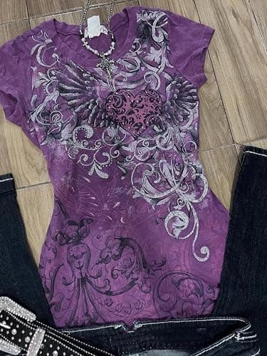 Grunge Shirts Emo Clothes Teen Girls Vintage Graphic Tee Y2k 2000s Goth Top Women Mcbling Short Sleeve Streetwear thumbnail 4