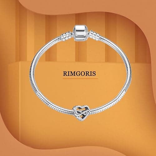Rimgoris 925 Argento Sterling Charm Donna Bracciali Collana Cranio Cuore Rubino Ciondolo Due Toni Oro Rosa Cuore Gemma Ciondolo Interlock Doppie Stelle e Luna Chiave Angelo Ala Amore Viola thumbnail 3