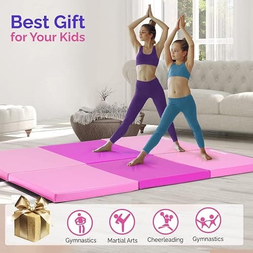 Matladin 6' Folding Tri-fold Gymnastics Gym Exercise Aerobics Mat, 6ft x 2ft x 2in PU Leather Tumbling Mats with Hook & Loop Fastener for Stretching Yoga Cheerleading Martial Arts thumbnail 5