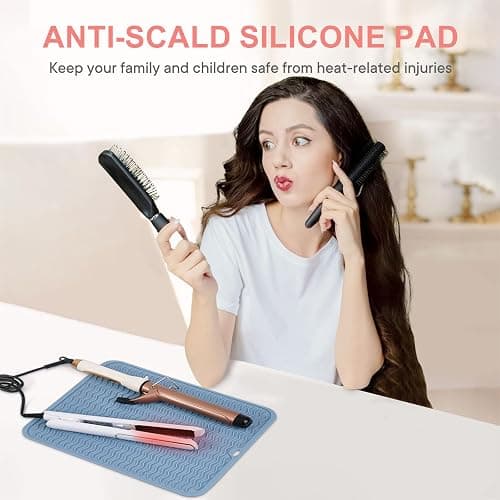 Suafrnut Oversize Silicone Heat Resistant Mat, Portable Travel Mat Cover with Velcro for Curling Irons, Flat Irons, Hair Straightener and Hot Hair Styling Tools(14.2" x 11") thumbnail 2