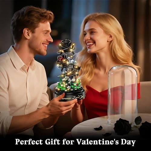 HiWEEGO Flower Building Set with LED Light - 232 PCS Black Rose Building Blocks Kit with Dust Cover, Gift for Mothers Day Wife 3.6MM Flower Botanical Collection Block Toy Home Decor thumbnail 5
