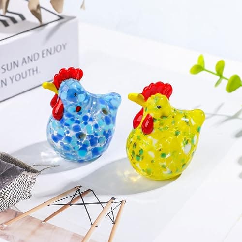LONGWIN 2PCS Mini Glass Chicken Figurine Hand Blown Art Glass Rooster Animal Statues Collectible Figurines Unique Gift Home Decor Ornaments thumbnail 2