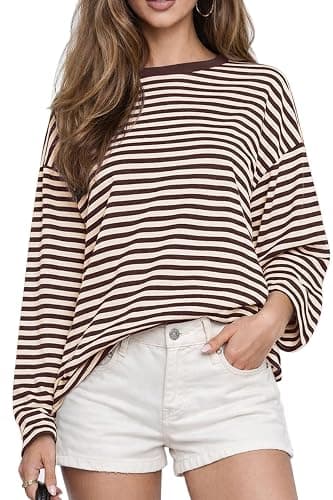 CHYRII Women Oversized Striped Long Sleeve T Shirt Fashion 2026 Crewneck Casual Fall Spring Tops Y2K Clothes - Image 1