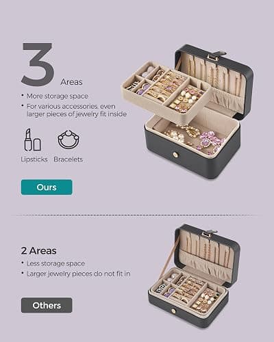 SONGMICS Jewelry Organizer Box, Travel Jewelry Case, 2-Layer Travel Case for Earrings, Necklaces, Bracelets - Portable Jewelry Storage with Large Capacity, Gift Idea, Slate Gray UJBC166G01 thumbnail 5