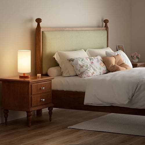 Fenmzee Small Table Lamp for Bedroom - Inline Control, Bedside Lamp with 3000K A15 LED Blub, Easy Assembly (White Shade - Walnut Base, 9" Inline Control) thumbnail 6