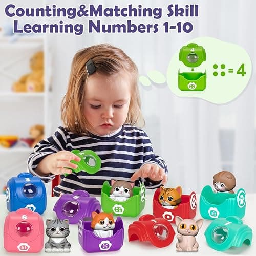 Learning Toys for 1 2 3 Year Old Boys Girls, 20 Pcs Cat Toys for Toddlers 1-3, Kitten Finger Puppet Games, Counting Matching Sorting Motor Educational Playset, Gifts for Baby Toddlers Age 12-18 Months thumbnail 5