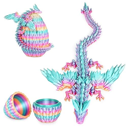 Mydhall 3D Printed Flying Dragon Egg with Articulated Dragon Inside – Toys&Gifts for Kids,Home Decor,Creative Ornaments,Birthday,Easter (Rainbow,Medium) - Image 1