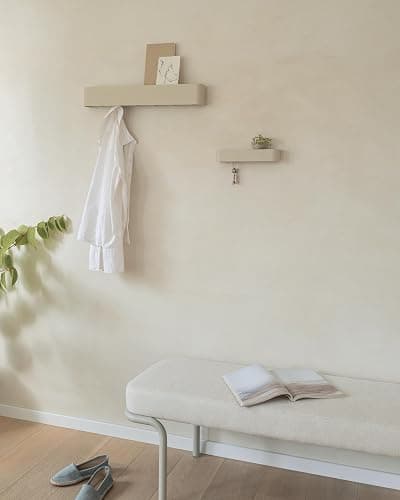 Kazai.® Porte manteau mural design 'Tone' | Porte-manteau moderne avec crochets cachés et étagère murale | Patère en métal design pour entrée | Patère murale pour montage mural | Taupe thumbnail 5