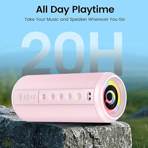 Portable Bluetooth Speaker, 2026 Bluetooth 5.4 Wireless Speaker with 20W HD Loud Stereo Sound, 20H Playtime, LED Lights, IP7, TWS Pairing, Built-in Mic, for Outdoor, Home, Beach, Party, Gift, Pink thumbnail 3