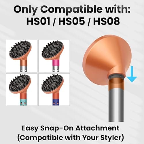 Dotspun Upgraded Large Diffuser Attachment for Dyson Airwrap Styler HS01/HS05/HS08 - Converts to Hair Dryer, Fast Drying Wave & Curly & Thick, Heat Resistant Nylon Fiber Nozzle Attachments (Gold) thumbnail 4