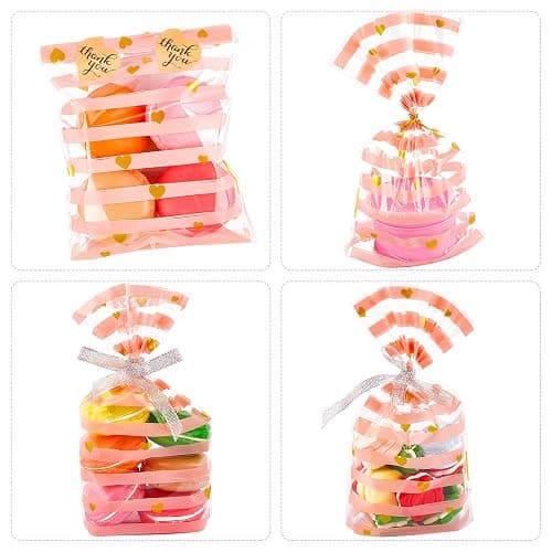 JOERSH 100 Pack Pink Cellophane Treat Bags 8.1" x 5" Bottom Gusset Pink Plastic Candy Bags with Twist Ties for Valentine, Birthday, Gift Goodie Cookie Snack Party Favor Supplies thumbnail 4