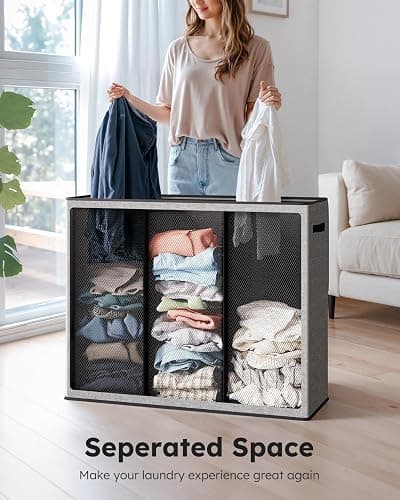 SOLEDI 180L Laundry Hamper 3 Section, Extra Large Laundry Hamper with Lid, Dirty Clothes Hamper with Sturdy Handle, Large Laundry Basket Organizer for Laundry Room, Bedroom, Hampers for Laundry thumbnail 4