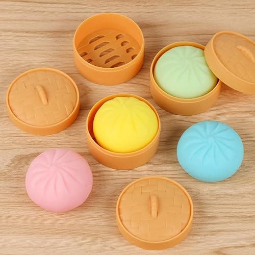 MEIEST 5 PCS Colorful Dumpling Stress Balls Fidget Sensory Toy,Squeeze Dough Ball Stress Relief Hand Toy,Bun with Food Steamer Stretchy Desk Toys thumbnail 4