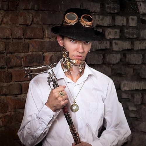 DPKOW Pack of 6 Steampunk Accessories for Women and Men - Glasses, Pocket Watch, Gears, Necklace, Earrings Jewelry Set thumbnail 8
