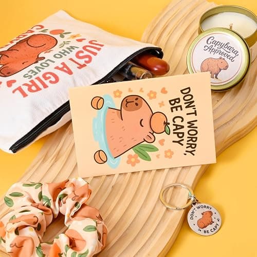Capybara Gifts for Women Capybara Stuff Includes 20oz Tumbler Mug Makeup Bag Sock Hair Bands Capybara Keychain and Candle Gift Cards Gift for Capybara Lover thumbnail 6