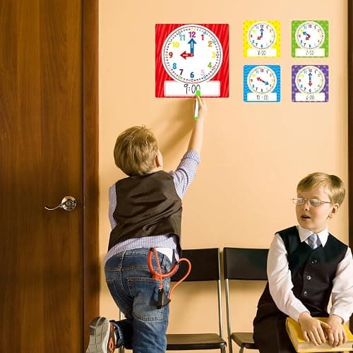 Cinrobiye 25 Pcs Classroom Teaching Clock Set,Learning Clocks,Learning Time with Laminated Dry-Erase Teaching Aids for Home Classroom Teacher Back to School Supplies thumbnail 6