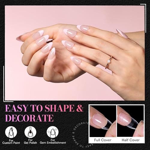 Makartt Short Almond Nail Tips: 504PCS Pre Etched Clear False Nails Tips Almond Shapes, 15 Sizes Full Cover Half Matte Soft Acrylic Press On Nail Extensions Supplies Salon and DIY at Home thumbnail 5