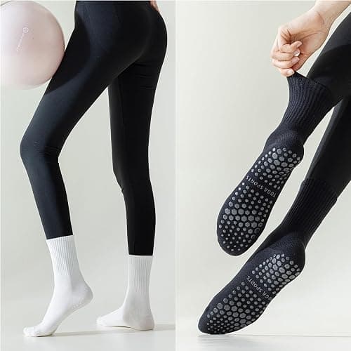 BONANGEL Pilates Socks with Grips for Women, 3 Pairs Womens Grippy Yoga Ballet Barre Hospital Gym Athletic Socks thumbnail 2
