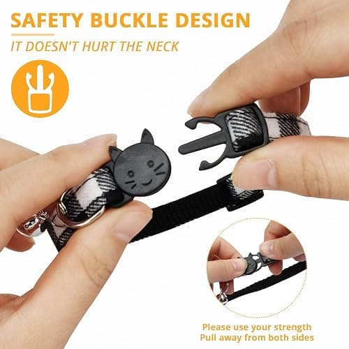MJIYA Cat Collar with Bell, Breakaway Grid Collar with Plastic Buckle, Light Adjustable, Nylon, Kitty Collars thumbnail 3
