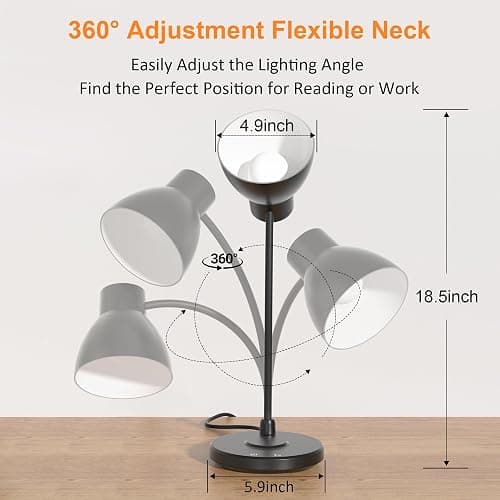 Vicsoon Desk Lamps for Home Office - LED Desk Lamp with Wireless Charger, 3 Color Modes Dimmable Eye-Caring Study Reading Desk Light, Small Flexible Arm Table Lamp for College Dorm Room Bedside, Black thumbnail 4
