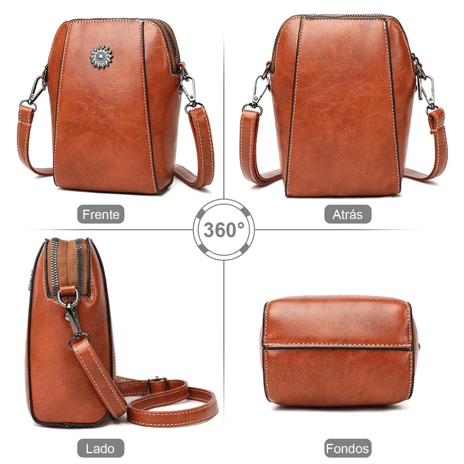 Bolso Crossbody Mujer - Pequeños Bandolera Bolsa para Teléfono Móvil, Monedero Suave PU Cuero Impermeable con Cremallera de 2 Capas Cartera Hombro y Bolso de Mano - Negro thumbnail 5