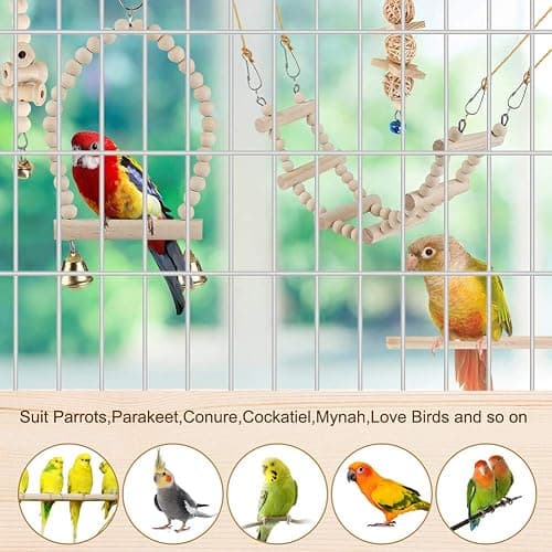 Bird Parrot Swing Toys, Chewing Standing Hanging Perch Hammock Climbing Ladder Bird Cage Toys for Budgerigar, Parakeet, Conure, Cockatiel, Mynah, Love Birds, Finches and Other Small to Medium Birds thumbnail 3