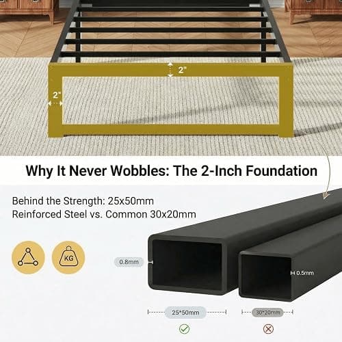 Allewie Twin Bed Frame, 14 Inch Metal Platform Bed Frame with 4000LBS Heavy Duty Steel Slats Support, Noise Free, Easy Assembly, No Box Spring Needed, Black thumbnail 5