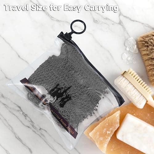 SubSahara Authentic African Net Sponge - 2 Pieces Exfoliating Scrubber for All Skin Types, Bath Sponge for Face & Body, Travel Portable, Durable, Gentle Exfoliation (Black & Grey) thumbnail 5