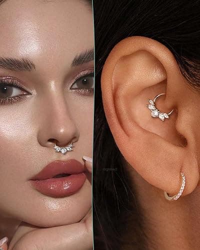Mooncrush Jewelry 16G Septum Ring Surgical Steel Daith Earrings Dragonfly Clear CZ Septum Daith Piercing Jewelry 8MM/10MM Silver Cartilage Hoop Earring thumbnail 2