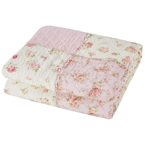 Twin Size Quilt Cotton Pink Floral Patchwork Throw Blanket for Couch Sofa Vintage Reversible Lightweight Quilted Bedspread Coverlets Flowers Quilt Soft Garden Comforter Bed Cover for Bed Home Decor thumbnail 5
