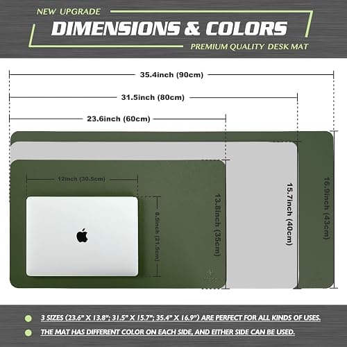 K KNODEL Large Office Leather Desk Mat, Mouse and Keyboard Pad, Computer and Laptop Mat, Desktop Protector and Cover, Writing Pad and Blotter (31.5"x15.7", Dark Green) thumbnail 4