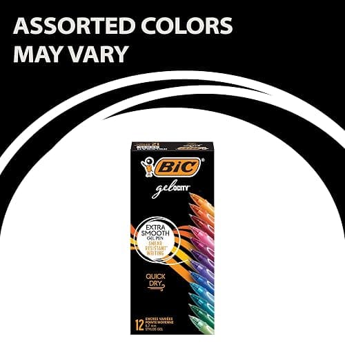 BIC Gelocity Quick Dry Assorted Colors Gel Pens, Medium Point (0.7mm), 12-Count Pack, Retractable Gel Pens With Comfortable Full Grip - Vibrant Themed - Assorted Colors - 12 Count (Pack of 1) thumbnail 4