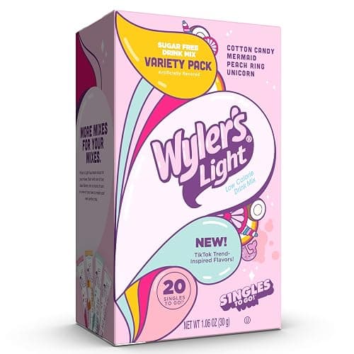 Wyler's Light Singles to Go Powder Packets, Water Drink Mix, Variety Pack, Watertok Fun Flavors, Cotton Candy, Mermaid, Peach Ring, Unicorn, Sugar & Caffeine Free, On-The-Go, 20 Count (Pack - 1) thumbnail 6