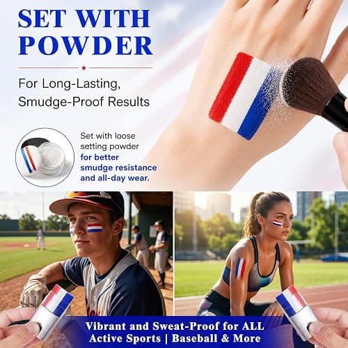Red White and Blue USA Eye Black 4Pcs,Football Baseball Face Paint,4th of July Patriotic Accessories,America Soccer Fans Makeup for Game Day thumbnail 6