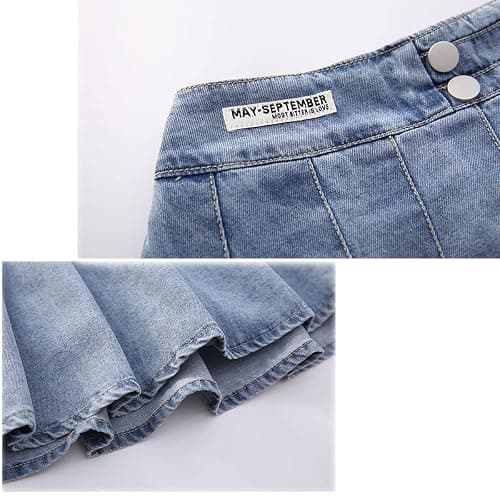 Milokado 3-13 Years Skirts for Teen Girls Blue Elastic High Waist A Line Pleated Denim Skirt - 9-10 Years - Blue thumbnail 8