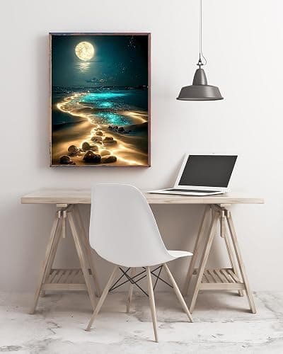 KINPLUB Moonlight Beach Diamond Painting Kits for Adults, 5D Seaside Moon Diamond Art Kits for Beginners, DIY Full Drill Paint with Diamond, Home Wall Decor 12 x 16 Inch thumbnail 5