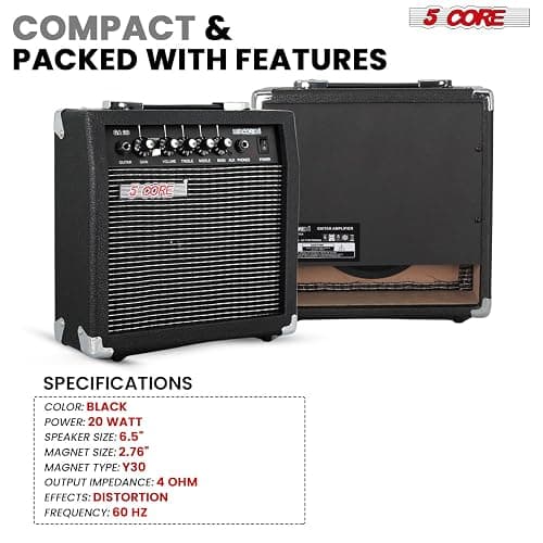 5 Core Guitar Amp 20 Watt Electric Amplifier w Built in 6.5" Speaker Aux Headphone Jack Portable Mini Practice Amps w Gain Bass Treble Volume and Mid thumbnail 6