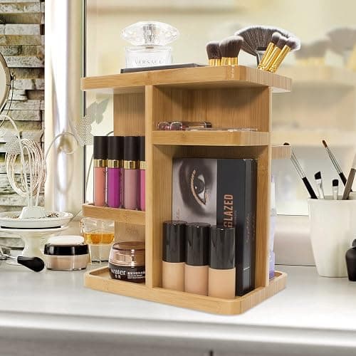 Sorbus 360° Makeup Organizer - Bamboo Wood Make Up Storage Carousel for Cosmetics, Skin Care Rotating Makeup Organizer for Vanity, Bathroom Storage thumbnail 8