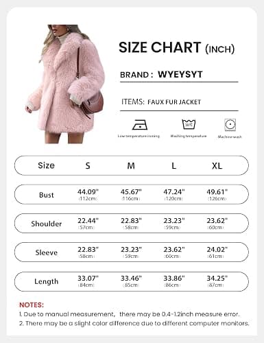 Wyeysyt Womens Faux Fur Coat Fluffy Lapel Furry Jacket Long Sleeve Shaggy Long Coat Winter Warm Coats Outerwear thumbnail 7
