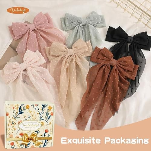 6 PCS Hair Bows for Women, Big Bow Hair Clips for Girls Thick Thin Hair, Silky Satin Hair Bow Clips Oversized, Large Cute Aesthetic Hair Accessories Holiday Gifts thumbnail 6