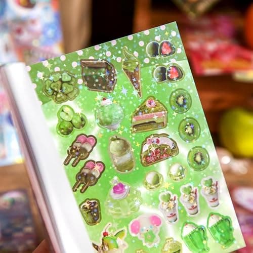 Japanese Manga Style Glitter Sticker Book, 60 Sheets 900 Pcs Dessert Shop & Afternoon Tea Series Decorative Laser Stickers for DIY Scrapbooking Journaling Handbook Decoration and Planner Supplies thumbnail 2
