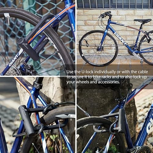 Sportneer Bike Lock: Heavy Duty Anti Theft Bike U Lock with 5ft Security Steel Cable - 17mm Shackle Bicycle U-Locks with 2 Keys & Mounting Bracket for Road Mountain Bike, Size 7.76''x5.02'', 1.64lb thumbnail 7